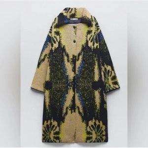 ZARA jacquard knit limited addition abstract oversized sweater coat xs / s NWOT